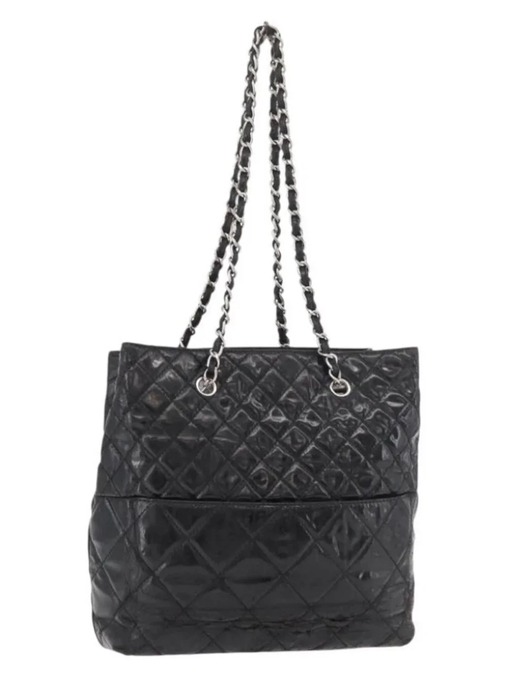 CHANEL Matelasse Chain Tote Bag Leather Black CC Auth bs16447
